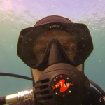 Claudio of Coral Reef Divers in Cabo Pulmo, Mexico taking an underwater "selfie"