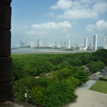 The view of the new and modern Panama City from the ancient ruins built in the 1500s